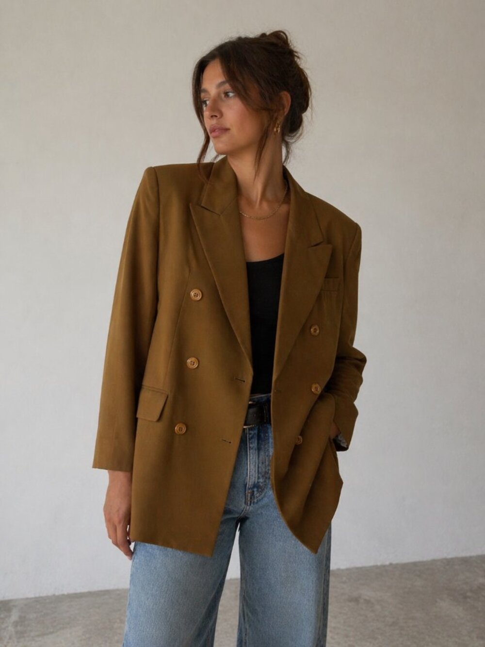 VTG Jones New York Wool Blazer Double Breasted Camel Brown Made in USA Women’s 4